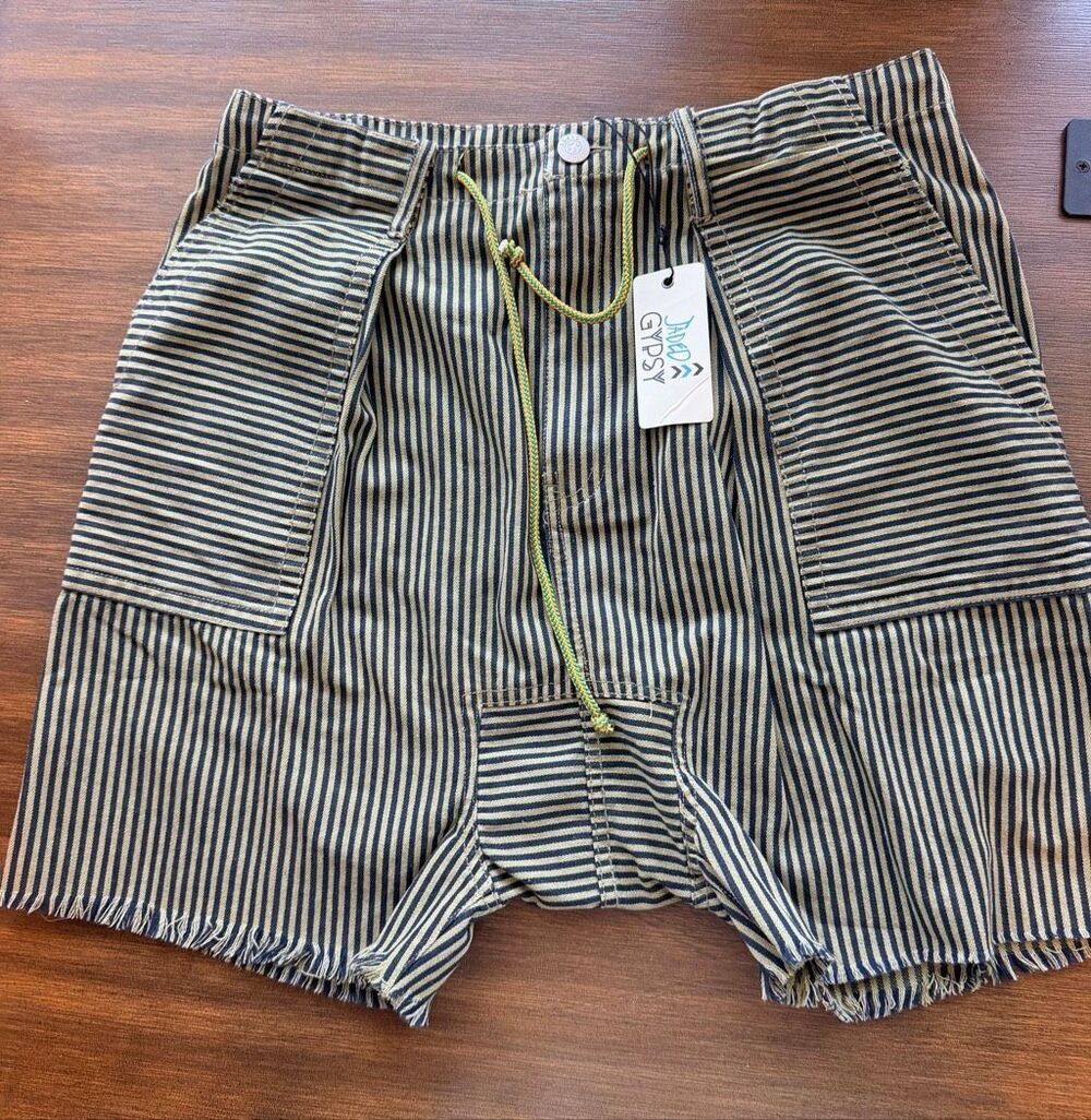 Jaded Gypsy Green Black Striped Drawstring Casual Shorts Size S/M New